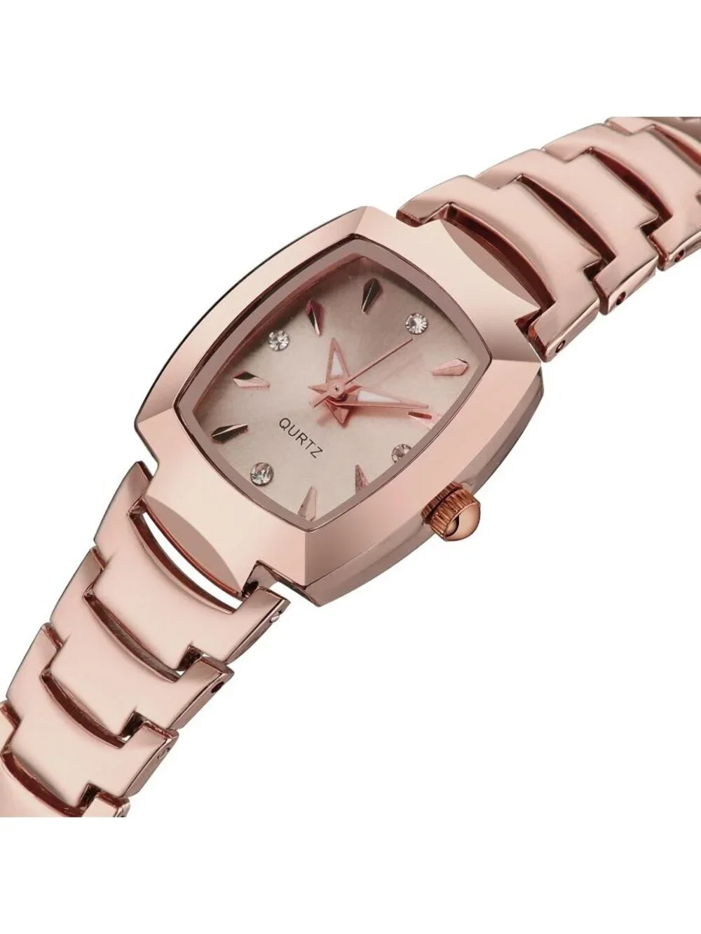 Women's Rose Gold Analog Steel Dainty Rectangle Waterproof Square Wrist Watch